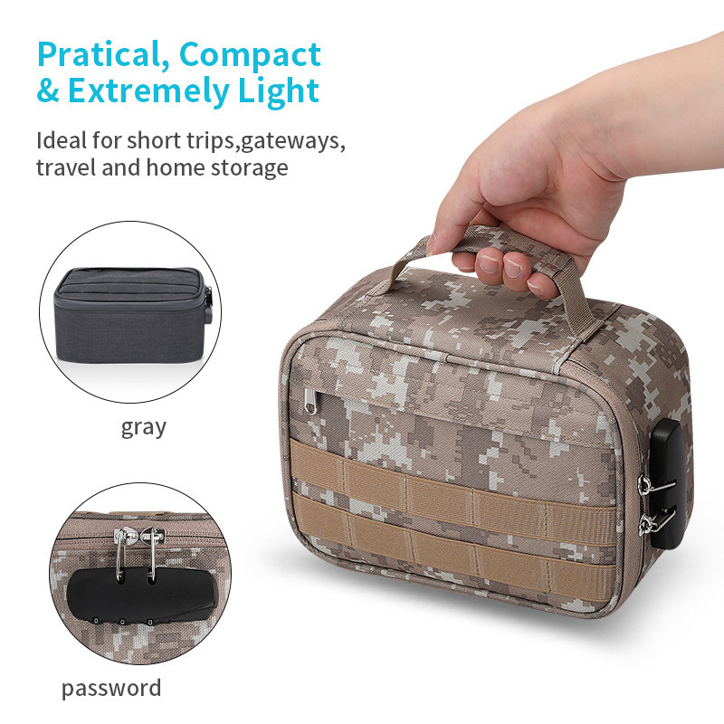 Custom Logo Camo Travel Odor Proof Pouch Zipper Carbon Lined Smell Proof Bag with Combination Lock