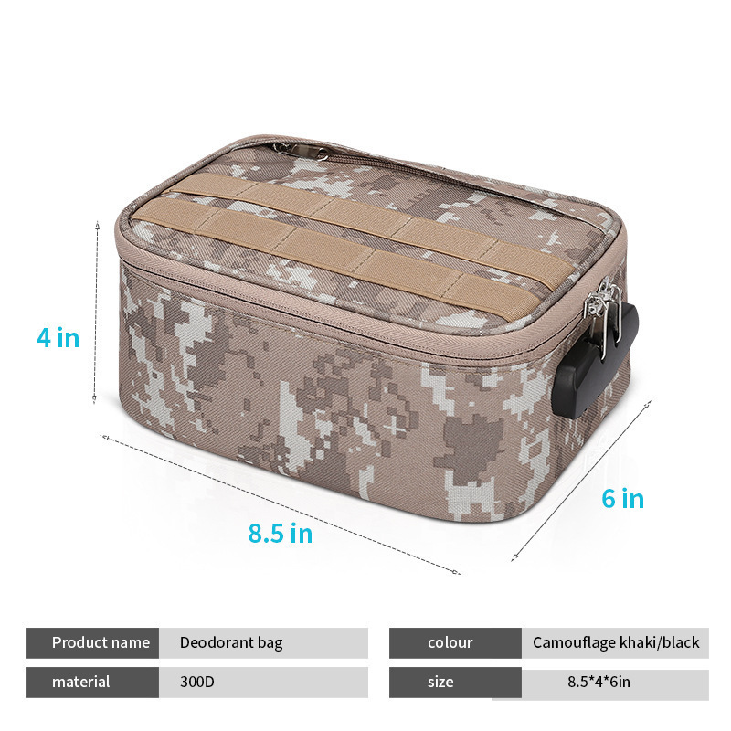 Custom Logo Camo Travel Odor Proof Pouch Zipper Carbon Lined Smell Proof Bag with Combination Lock