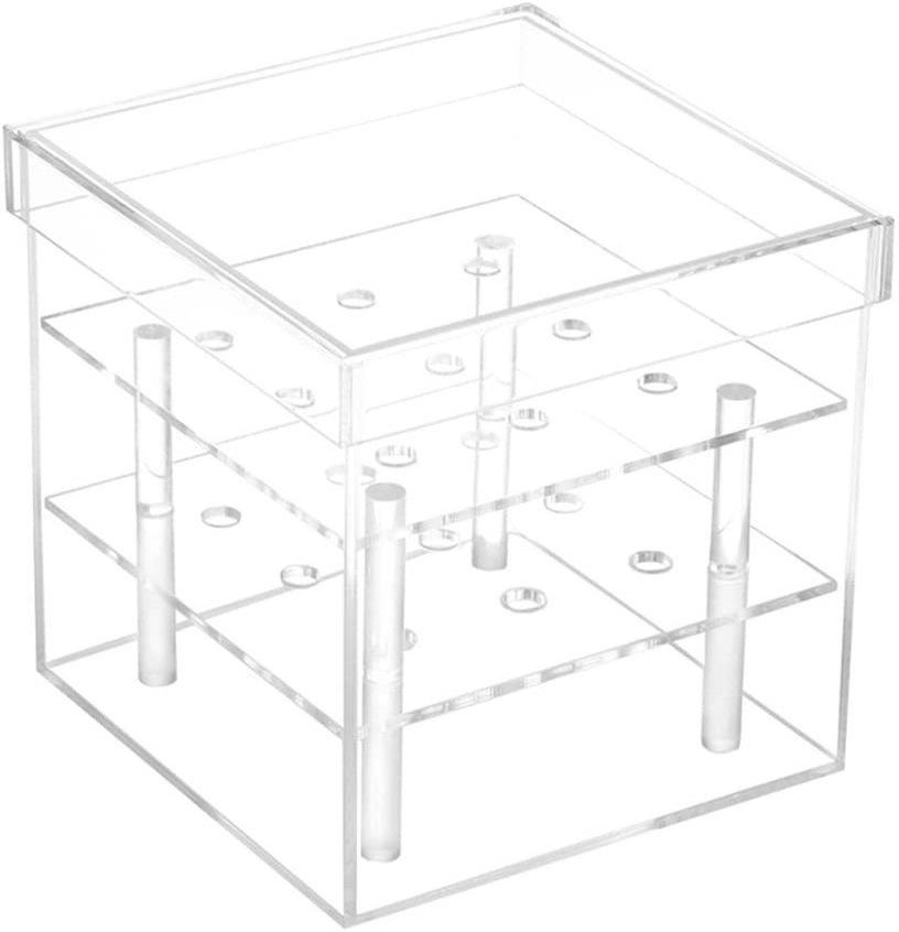 2 Tiers 9 Holes Acrylic Flower Box Water Holder Clear Rose Pots Stand Decorative Square Vase with Removable Acrylic Flower Box