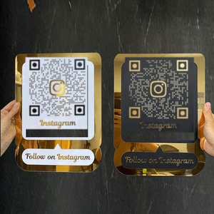 Customize Tabletop Acrylic Or Wooden Facebook Ins Plaque Gold Qr Code Beauty Sign Business Social Media Sign With Stand