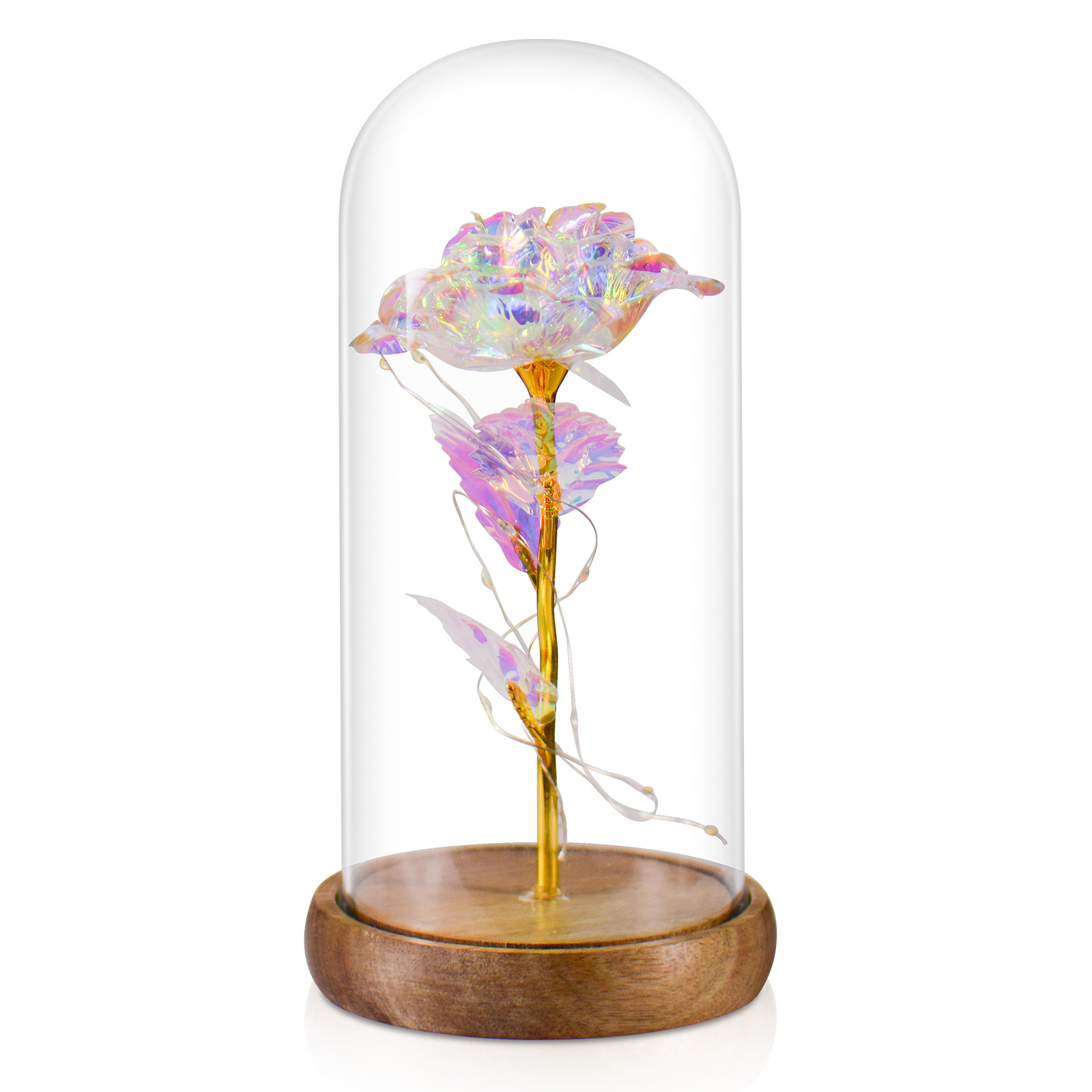 Eternal Rose Forever Valentines Mothers Day Gift Glass Dome Flower 24k Gold Galaxy Rose Led Lamp Light