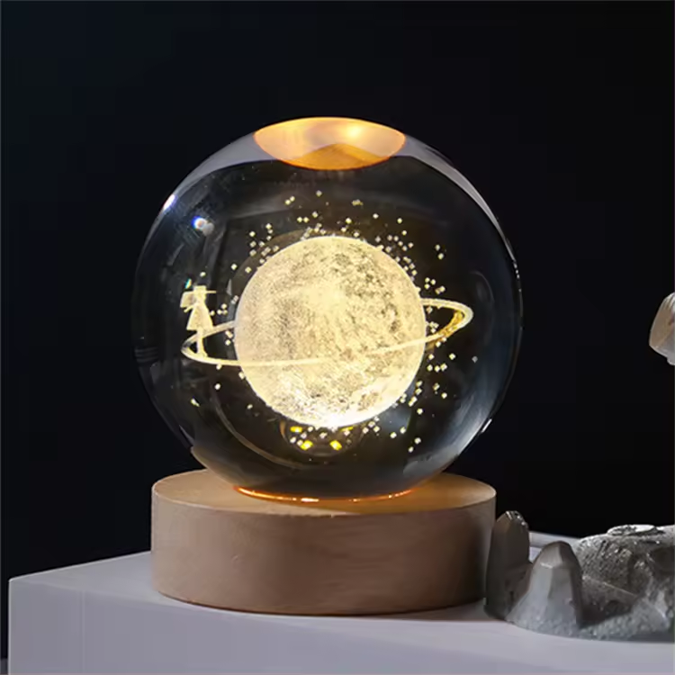 Electronic Present 3D Crystal Night Light LED Mood Lamp Wooden Night Lamp For Bedroom Decor