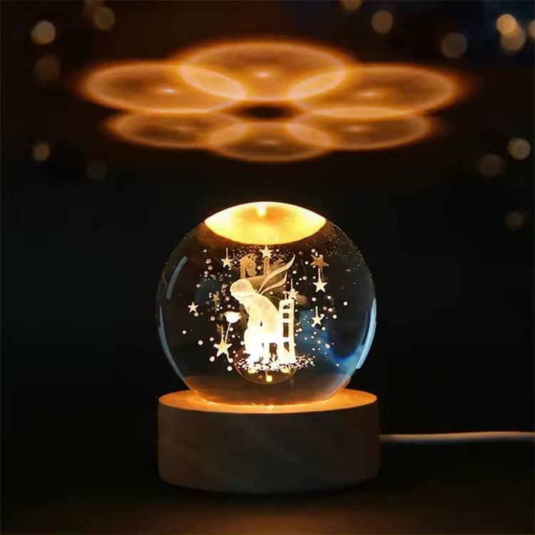 Electronic Present 3D Crystal Night Light LED Mood Lamp Wooden Night Lamp For Bedroom Decor