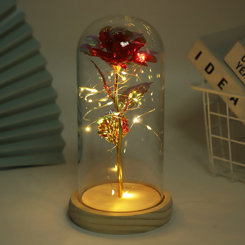 Eternal Rose Forever Valentines Mothers Day Gift Glass Dome Flower 24k Gold Galaxy Rose Led Lamp Light