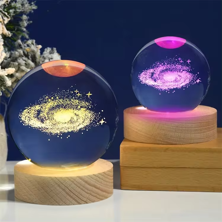 Electronic Present 3D Crystal Night Light LED Mood Lamp Wooden Night Lamp For Bedroom Decor