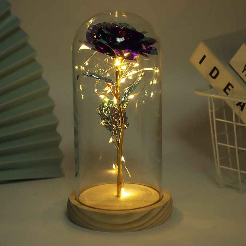 Eternal Rose Forever Valentines Mothers Day Gift Glass Dome Flower 24k Gold Galaxy Rose Led Lamp Light