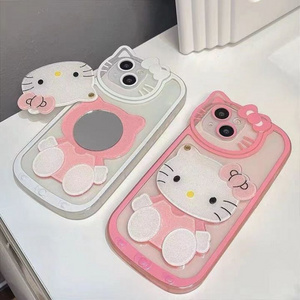 Cute Design Make up Cartoon 3D Kitty Cat Mirror Mobile Pone Case For iPhone 15 14 13 12 11 pro max XS XR 7 8 plus