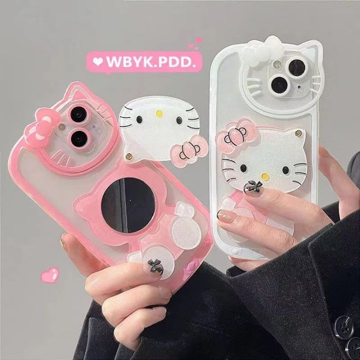 Cute Design Make up Cartoon 3D Kitty Cat Mirror Mobile Pone Case For iPhone 15 14 13 12 11 pro max XS XR 7 8 plus