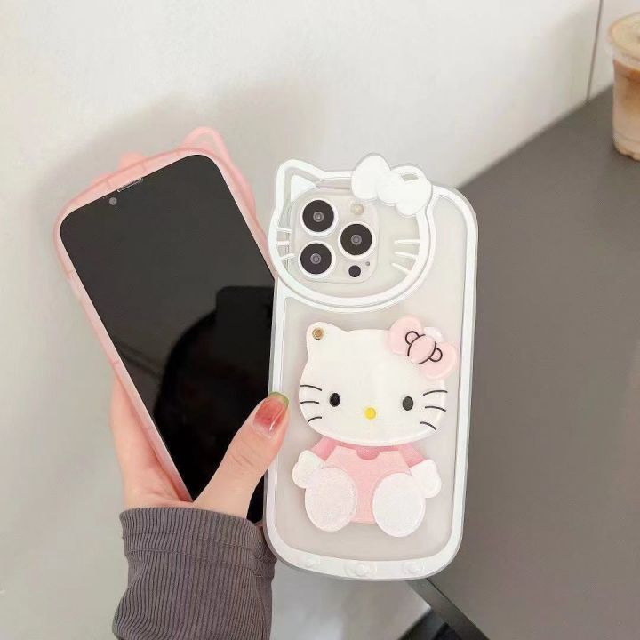 Cute Design Make up Cartoon 3D Kitty Cat Mirror Mobile Pone Case For iPhone 15 14 13 12 11 pro max XS XR 7 8 plus