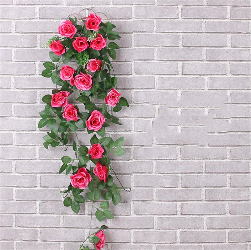 Artificial silk rose vines wall hanging flower rattan used for living room wall and garden decoration flower vine