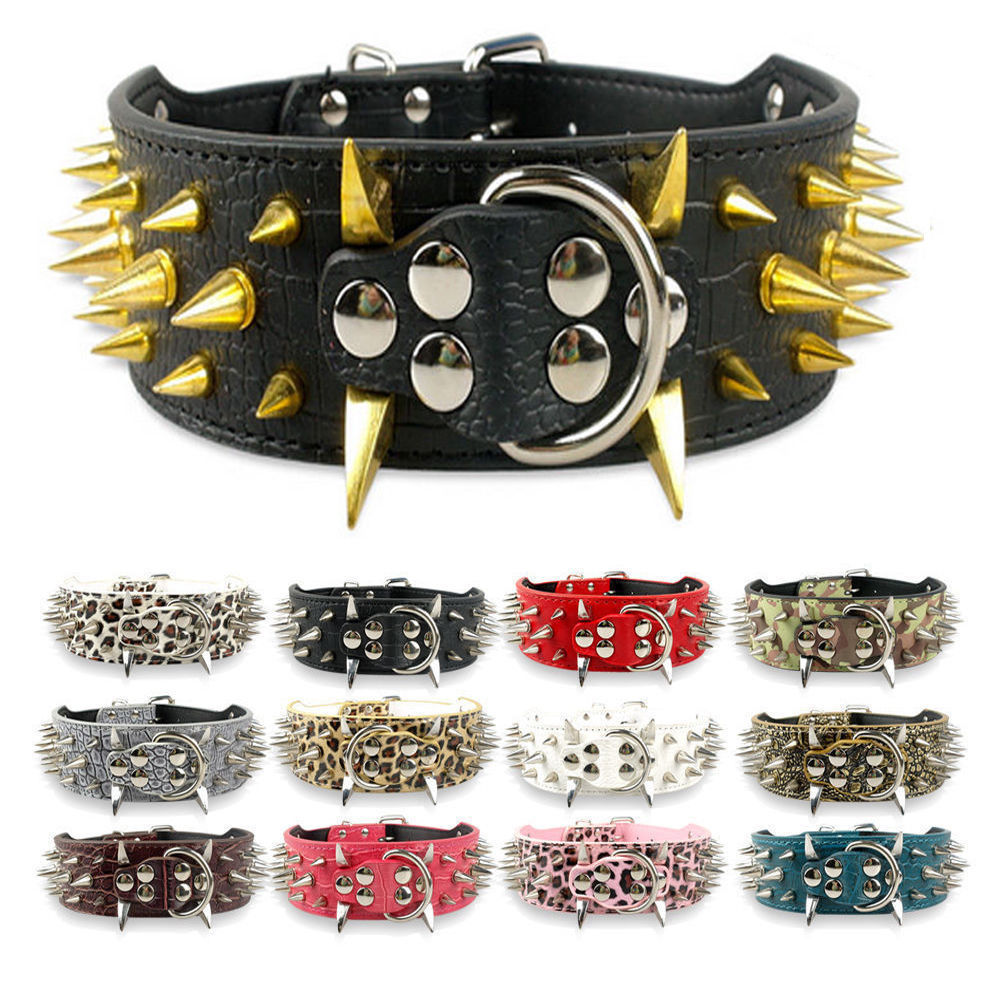 Dog Collar for Large Dogs Cool Spikes Studded Dogs Collar Leather Pet Collar for German Shepherd Mastiff Rottweiler Bulldog