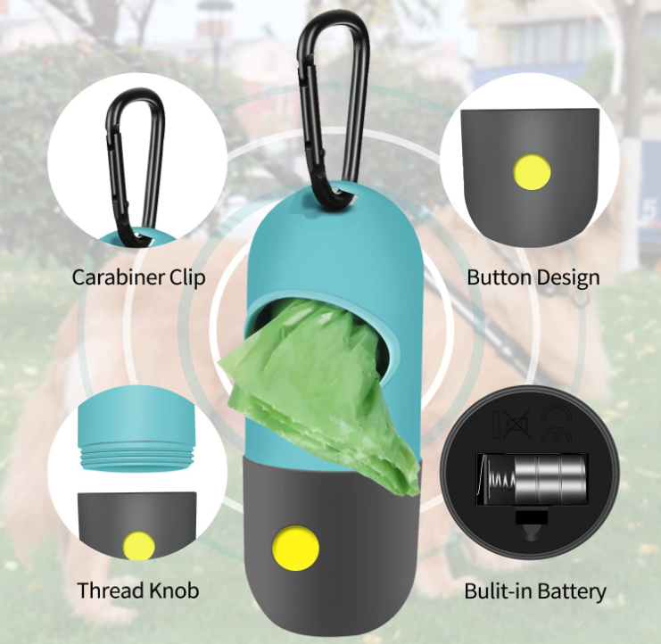 Dog Poop Bag Dispenser with Built-in LED Flashlight Waste Bag Carrier