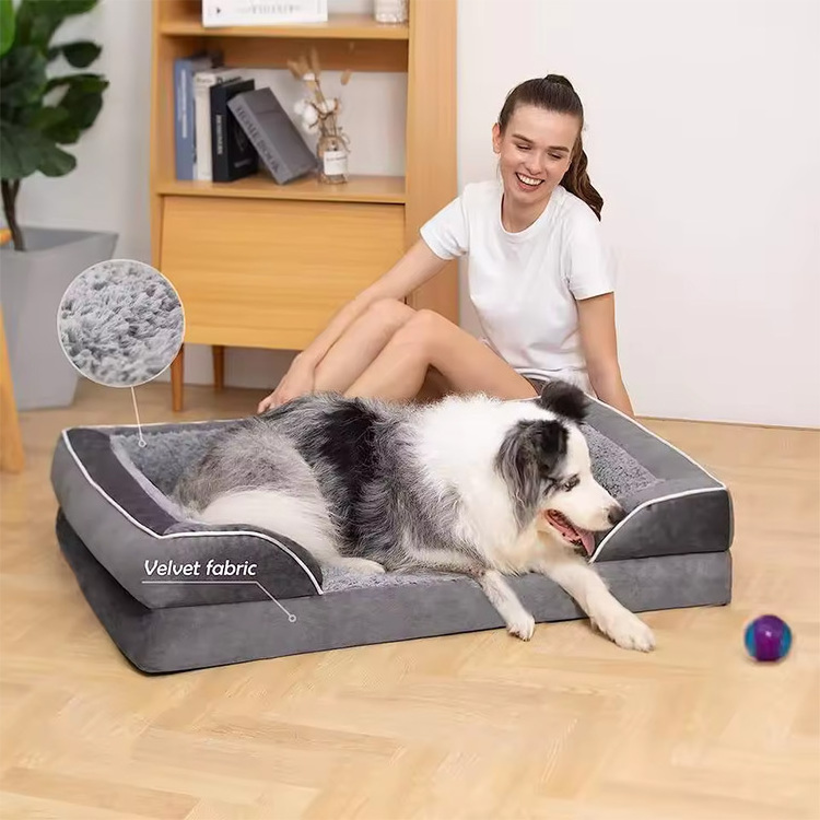 Customized Soft Luxury Compressed Sponge Washable Orthopedic Cushion Cover Dog Pet Bed