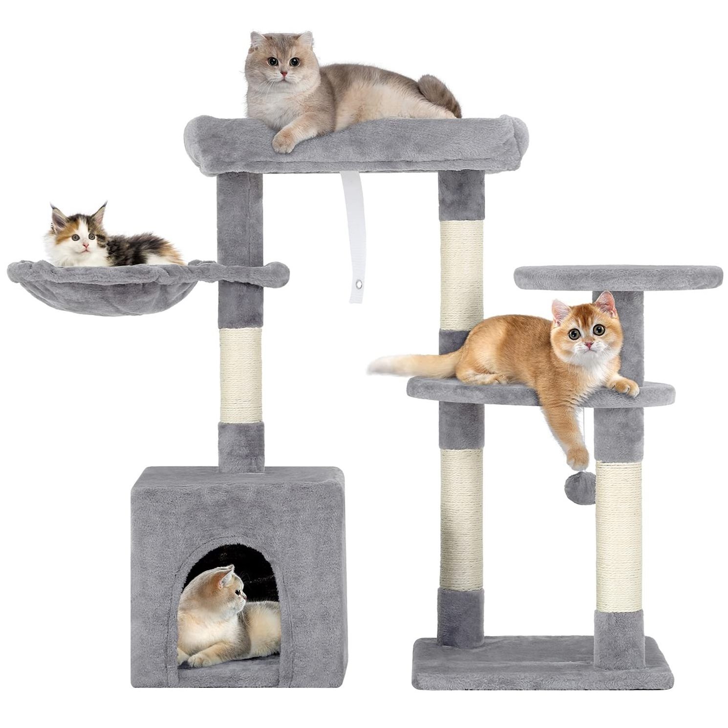 Petdom 33in Multi-Level Cat Tree Tower with Scratching Posts Cats Condo Furniture Activity Center Stand House with Hammock