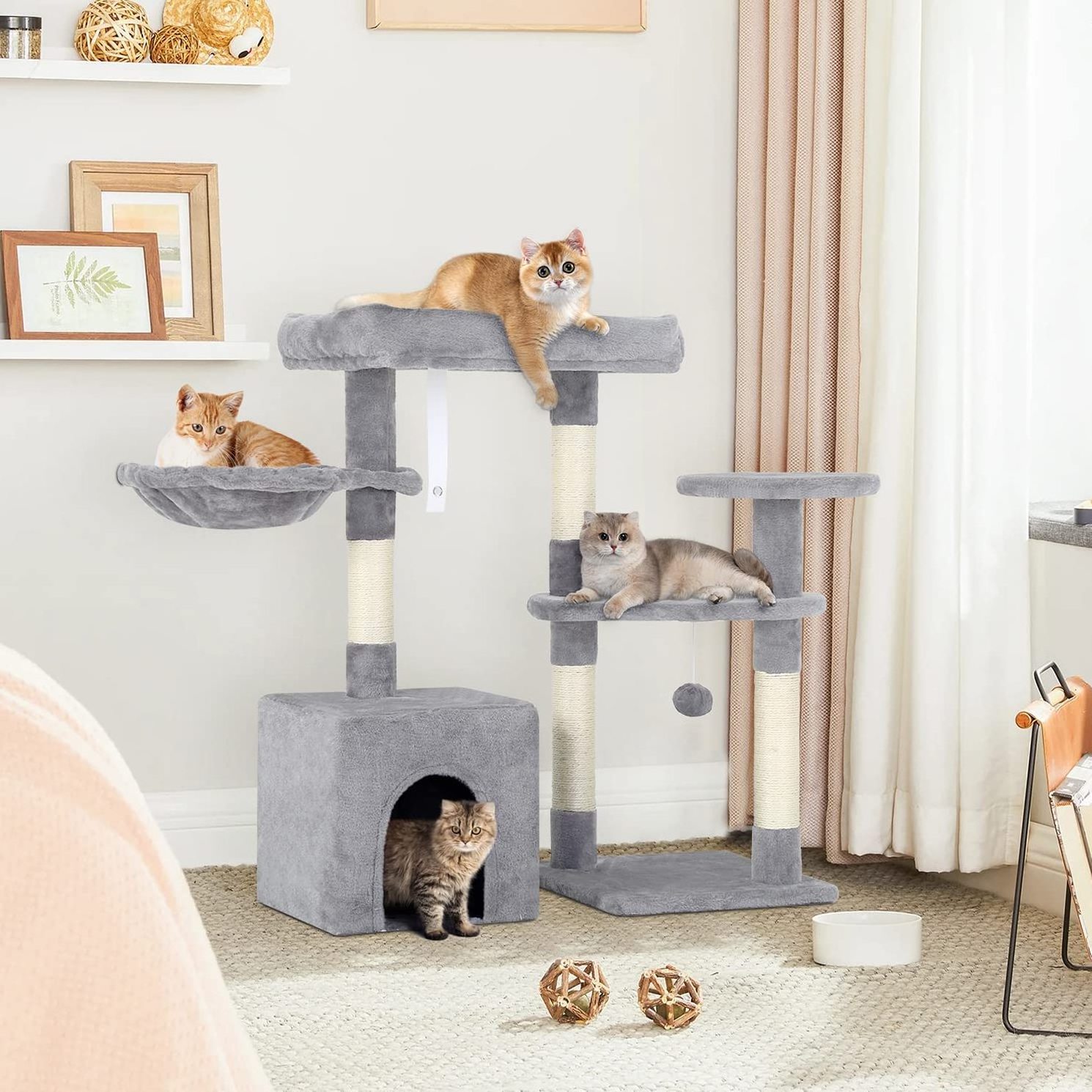 Petdom 33in Multi-Level Cat Tree Tower with Scratching Posts Cats Condo Furniture Activity Center Stand House with Hammock