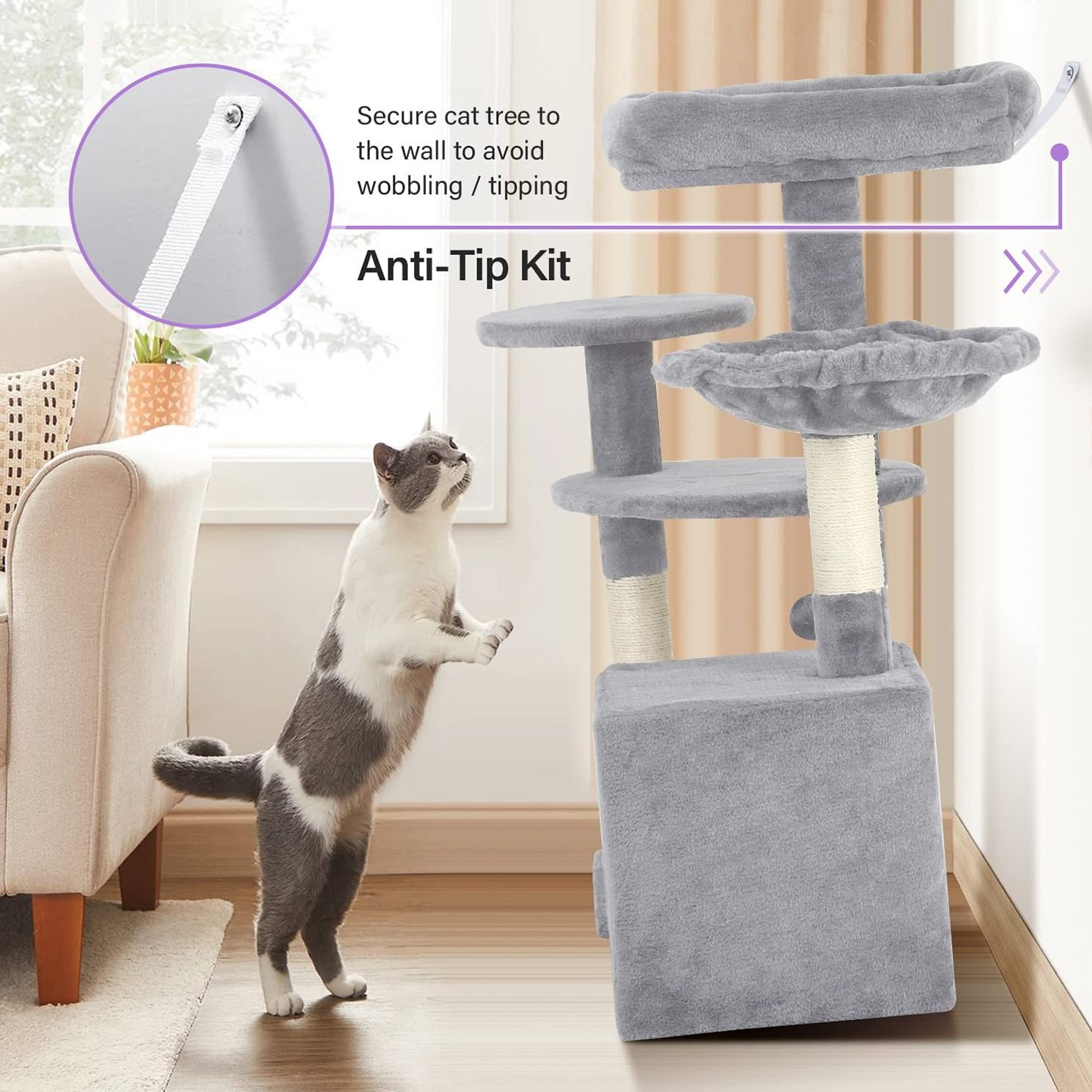 Petdom 33in Multi-Level Cat Tree Tower with Scratching Posts Cats Condo Furniture Activity Center Stand House with Hammock