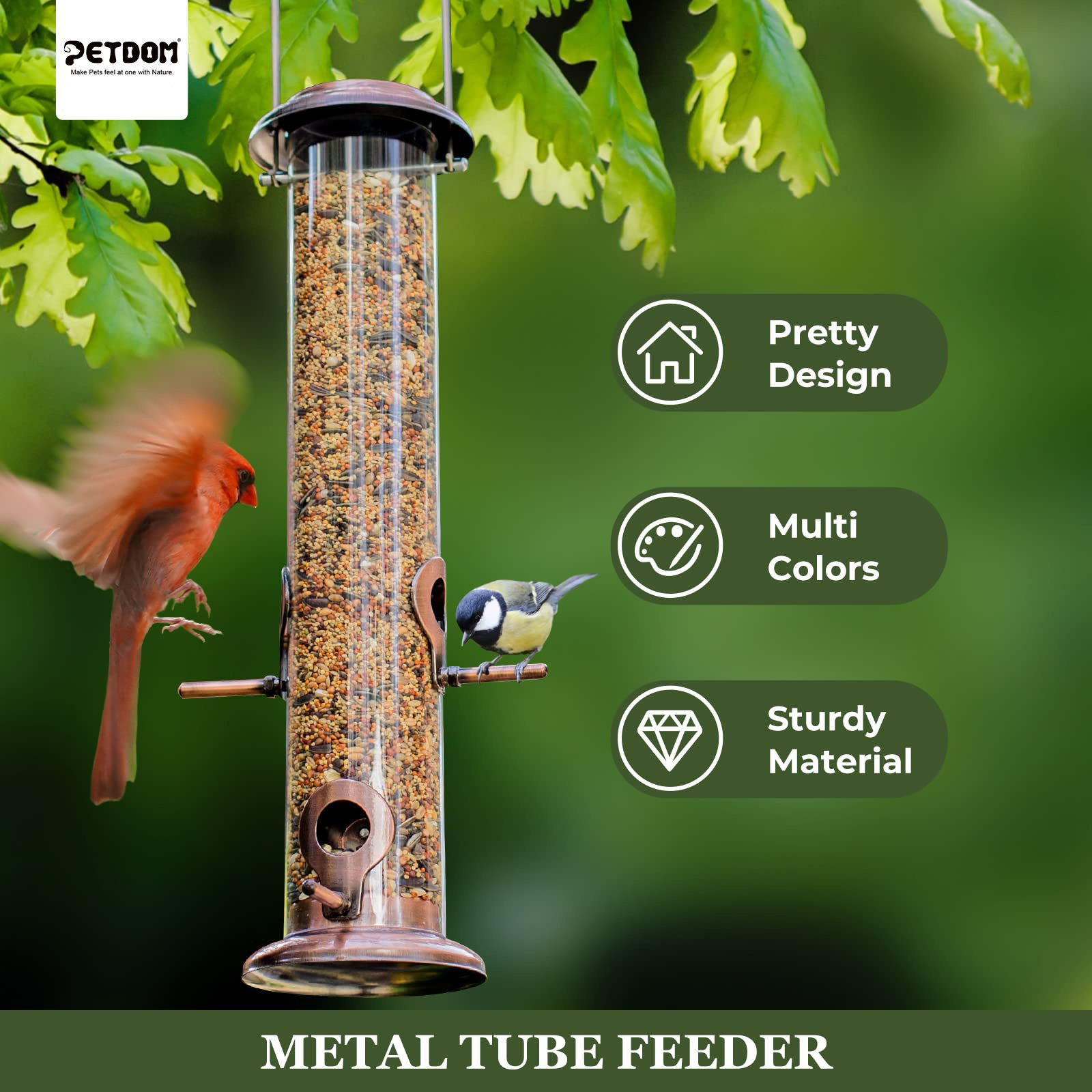 Petdom Metal Bird Feeder Bird Bowl Outdoor Hanging Automatic Food Bowl 430 Stainless Steel Pet Feeder