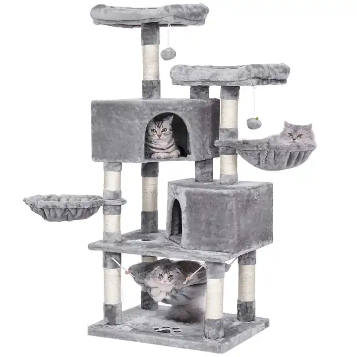 Multi-Level Pet Climbing Scratcher Cat Tree Condo with Sisal Scratching Posts Perches Houses Hammock and Baskets Cat Tower