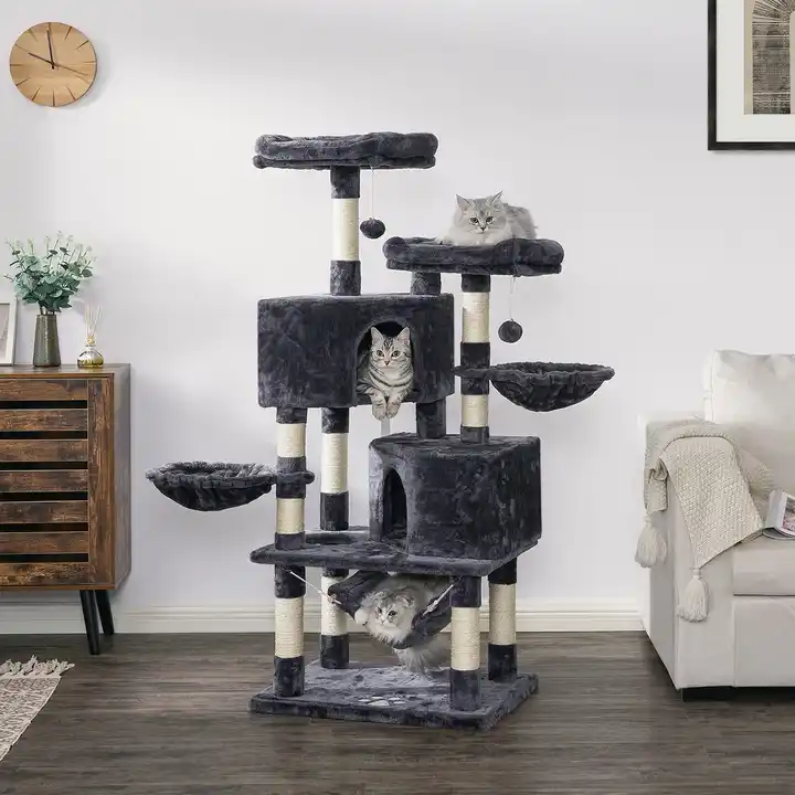 Multi-Level Pet Climbing Scratcher Cat Tree Condo with Sisal Scratching Posts Perches Houses Hammock and Baskets Cat Tower