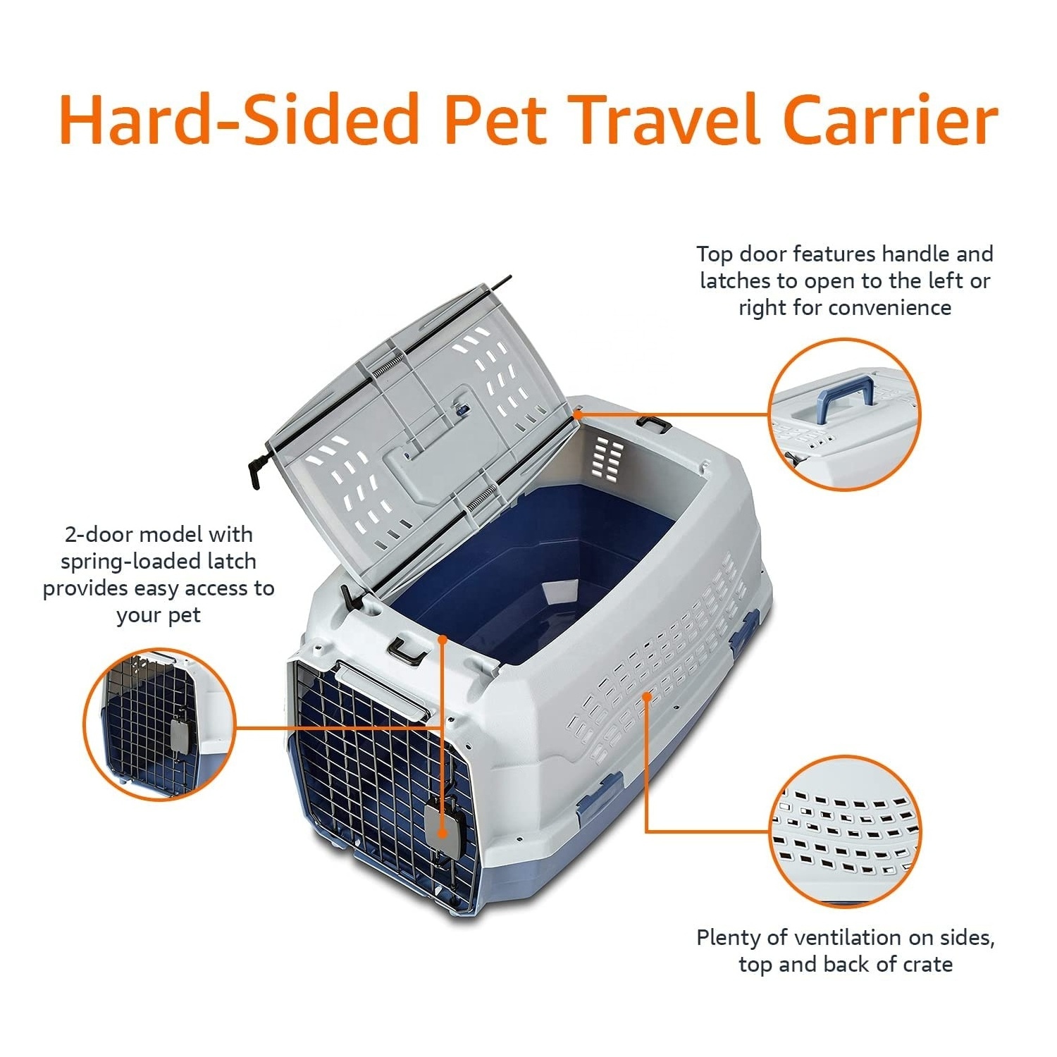 Luxury Large Kennel Dog Cat Crate Carrier Approved Plastic Pet Travel Carrier Gray & Blue