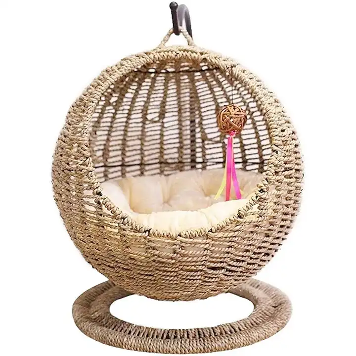 Petdom New Design Wholesale Luxury Eco Friendly House Modern Swing Sofa Hand-woven Hanging Rattan Basket Cat Pet Beds