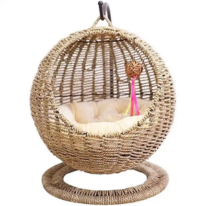 Petdom New Design Wholesale Luxury Eco Friendly House Modern Swing Sofa Hand-woven Hanging Rattan Basket Cat Pet Beds