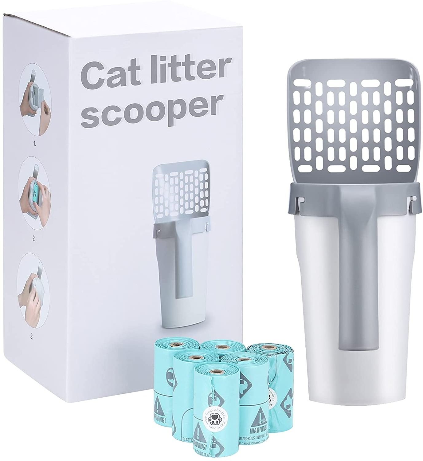 Portable Integrated Cat Litter Shovel High Capacity Kitten Cat Litter Scooper With Waste Bags Pet Cleaning Supplies