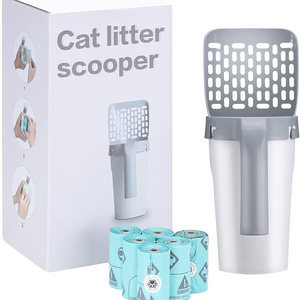 Portable Integrated Cat Litter Shovel High Capacity Kitten Cat Litter Scooper With Waste Bags Pet Cleaning Supplies