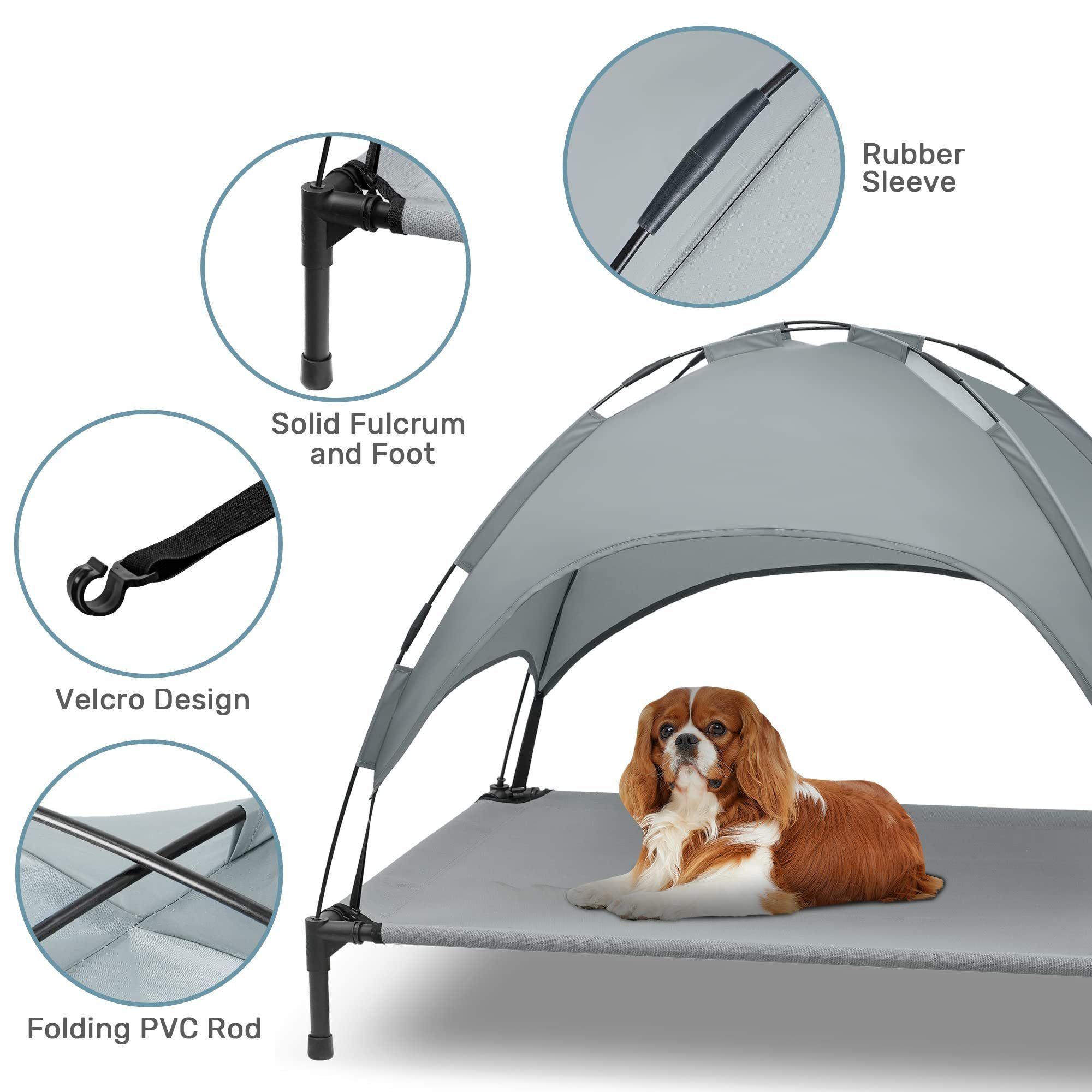 Petdom 42 inches Elevated Dog Bed Outdoor Dog Cot with Removable Canopy Shade Tent Portable Raised Pet Cot Cooling Bed