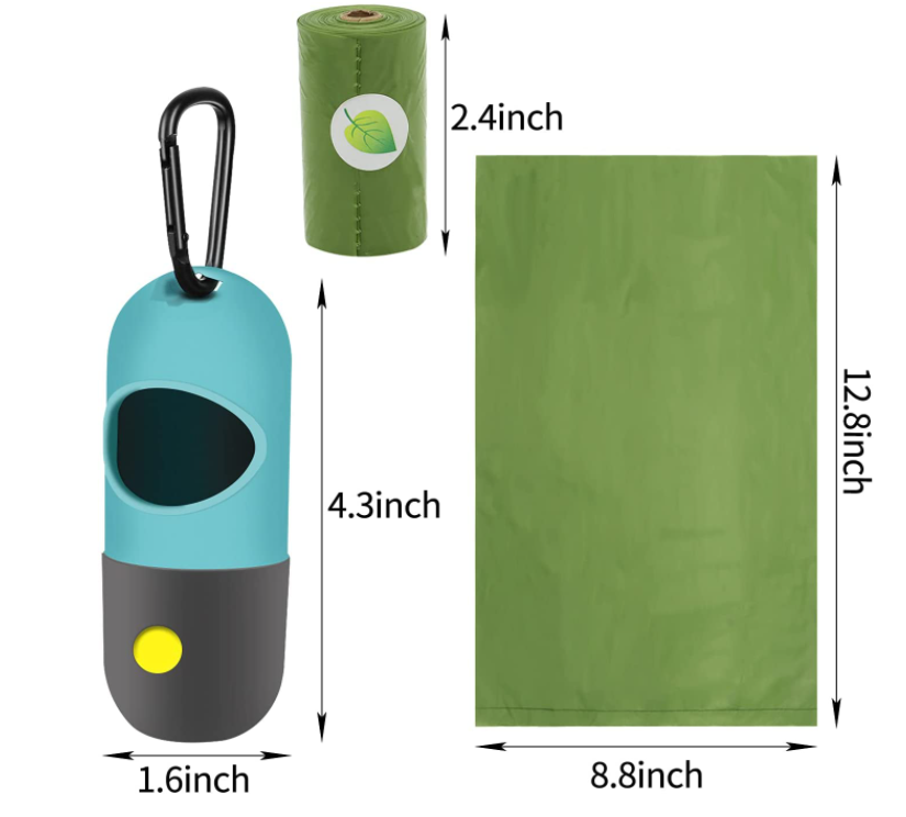 Dog Poop Bag Dispenser with Built-in LED Flashlight Waste Bag Carrier