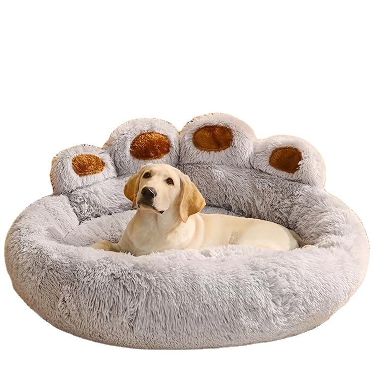 Pet Dog Bed All Seasons Paw Shape Long Plush Warm Cat Bed Cozy And Comfy Pet Cushion For Puppy Large Dog Bed Design Dog Products