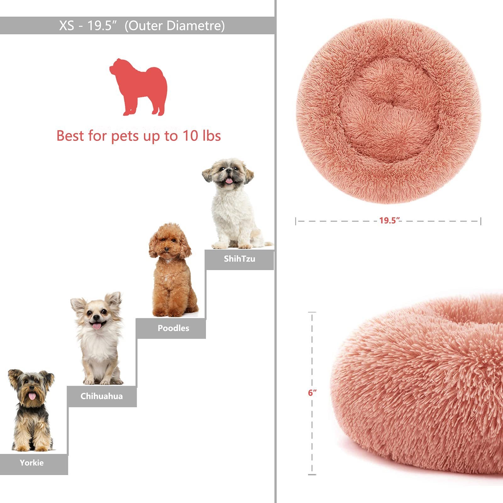 Petdom Luxury Pink Pet Bed Cama Para Perros Anti Anxiety Long Faux Fur Super Soft Fabric Comfortable Donut Round Dog Bed