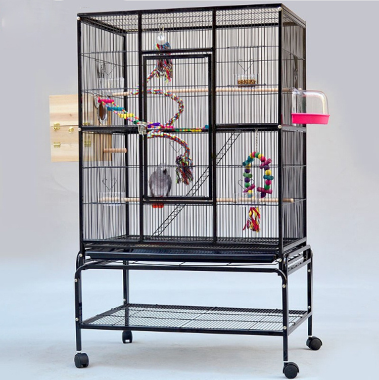 Factory Supply Big Size Flight Heart Shaped Powder Coated Black Metal Carry Breeding Cages Large Wire Pet Parrot Bird Cage