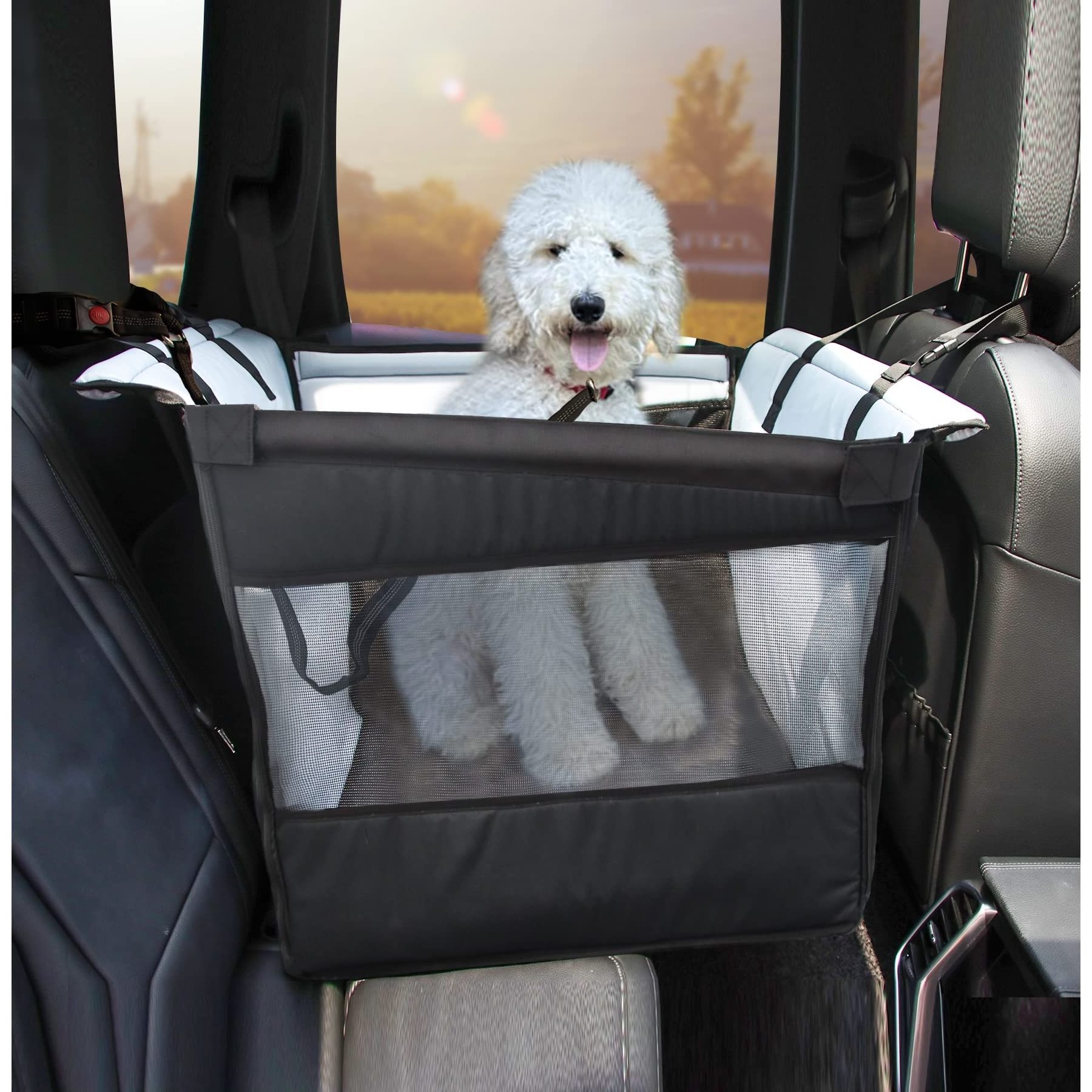 Petdom Car Seat for Two Dog with Waterproof Fabric Bottom Avoid Water Scratch Hair Dog Car Front Seat Cover