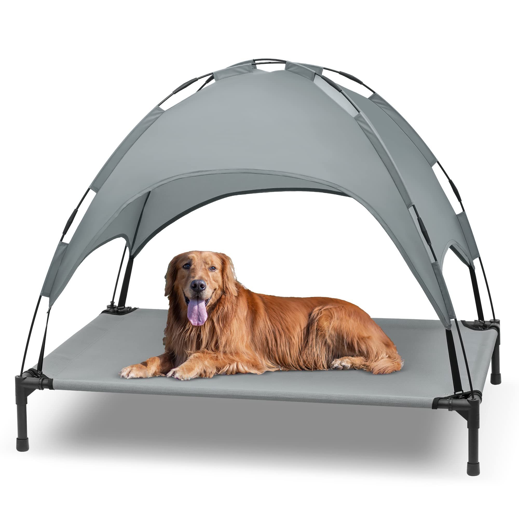 Petdom 42 inches Elevated Dog Bed Outdoor Dog Cot with Removable Canopy Shade Tent Portable Raised Pet Cot Cooling Bed