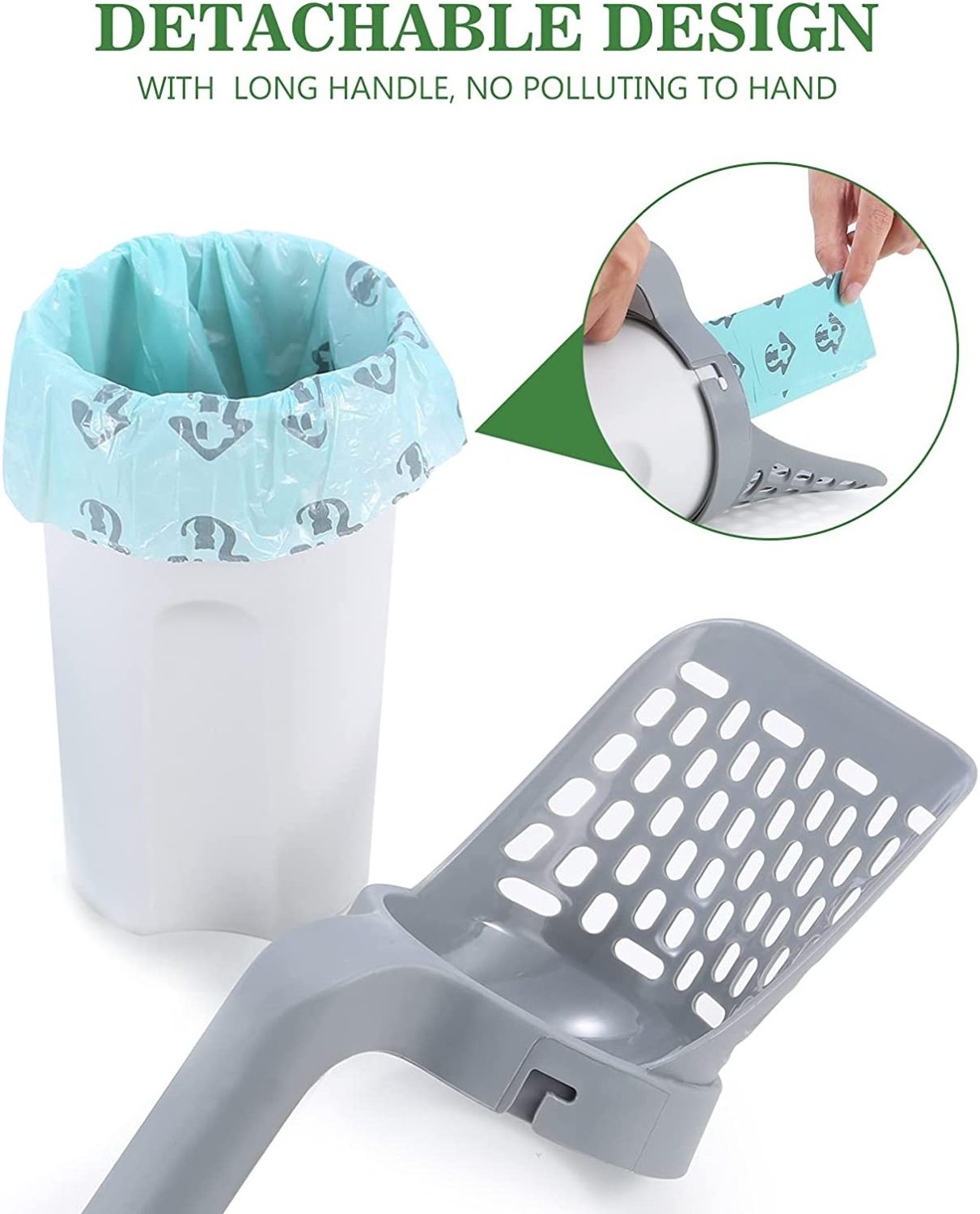 Portable Integrated Cat Litter Shovel High Capacity Kitten Cat Litter Scooper With Waste Bags Pet Cleaning Supplies