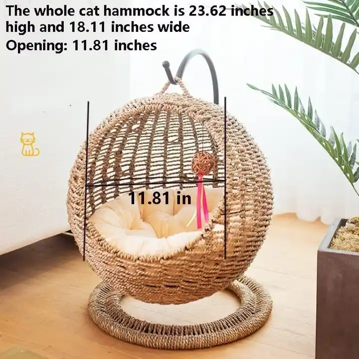 Petdom New Design Wholesale Luxury Eco Friendly House Modern Swing Sofa Hand-woven Hanging Rattan Basket Cat Pet Beds