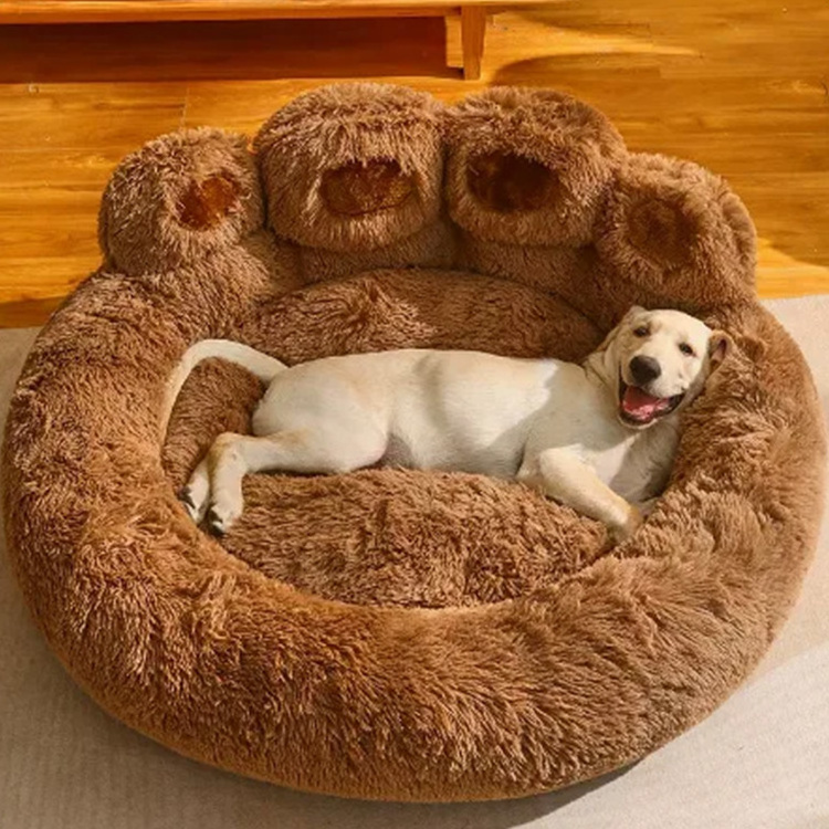 Pet Dog Bed All Seasons Paw Shape Long Plush Warm Cat Bed Cozy And Comfy Pet Cushion For Puppy Large Dog Bed Design Dog Products