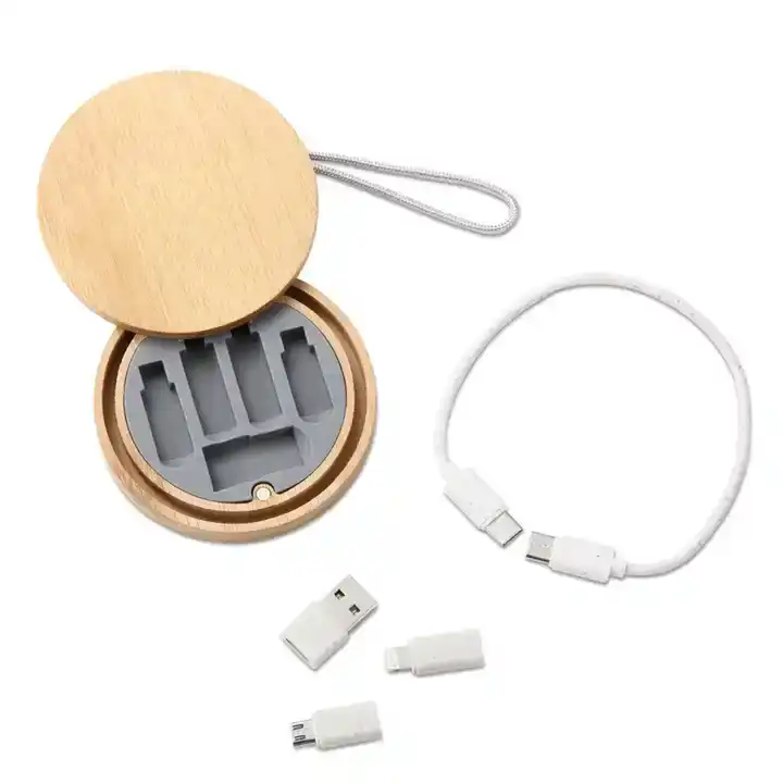 Hot sell Bamboo wood Mini Data Cable Set Storage Box  Quick Charge Multi Function Data Cable Mobile Phone Holder Storage Box