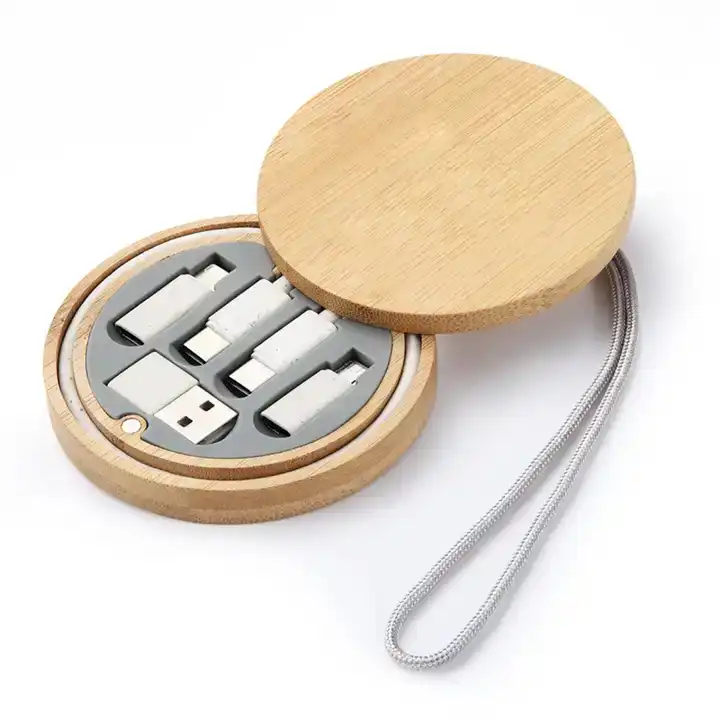 Hot sell Bamboo wood Mini Data Cable Set Storage Box  Quick Charge Multi Function Data Cable Mobile Phone Holder Storage Box