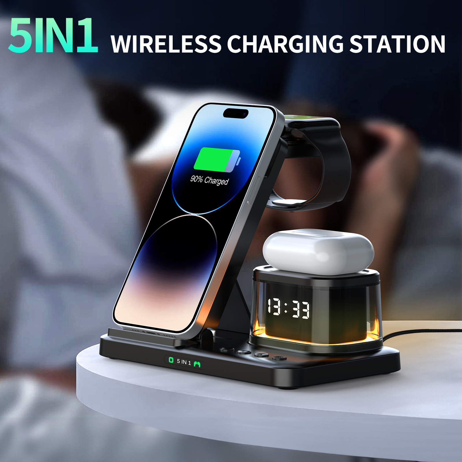 Multifunctional Clock Wireless Charger Hot Selling Wireless Charger 4 in 1 LED Clock Foldable Fast Phone Wireless Charge