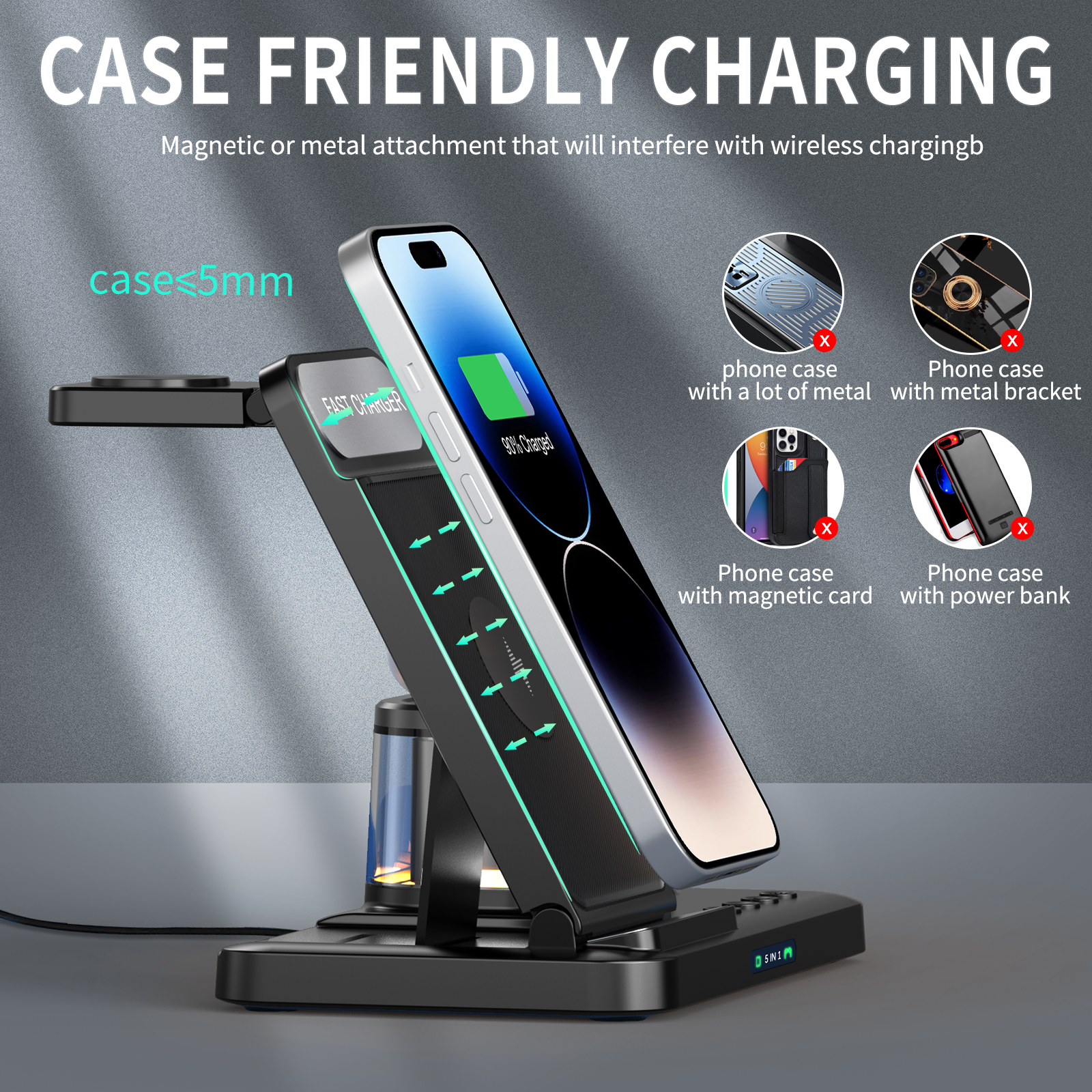 Multifunctional Clock Wireless Charger Hot Selling Wireless Charger 4 in 1 LED Clock Foldable Fast Phone Wireless Charge