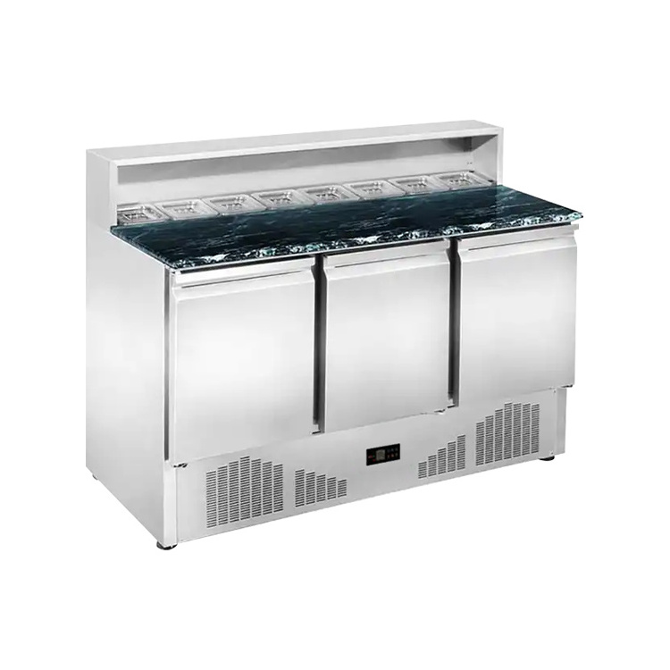 Air Cooling Restaurant Kitchen Stainless Steel Workbench Salad Prep Fridge Table Freezer