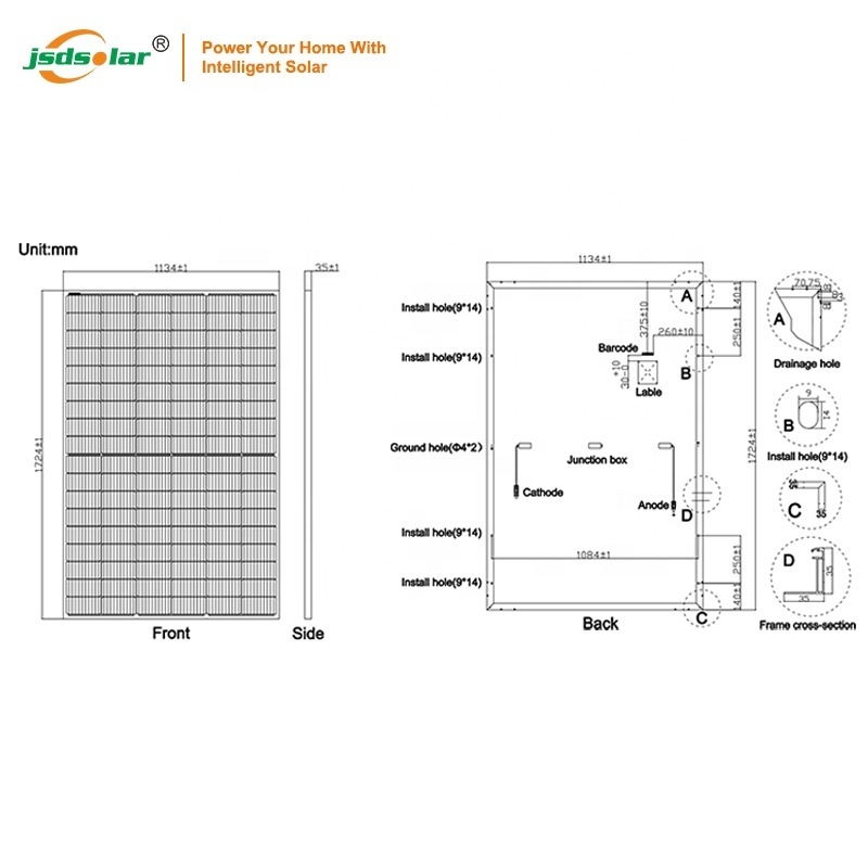 Jsdsolar 400w  Mono Panel Solar 500w 48v Solar Panel 400 Watt  Solar Panels