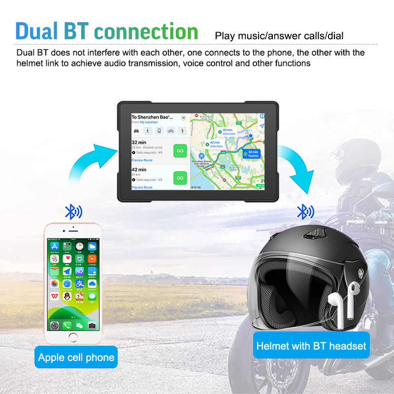 5inch motorcycle portable wireless carplay navigations display IPX7 waterproof motor car player