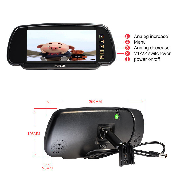 7 inch widescreen car MP5 rearview monitor mirror with touch button