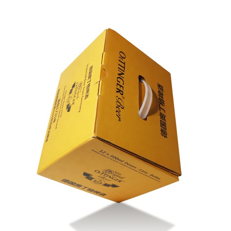 Custom Printed Foldable Delivery Box Cardboard Bottle Beer Wine Corrugated Packaging Boxes with Plastic Handle