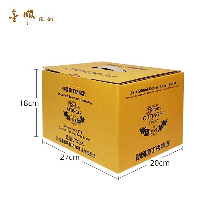 Custom Printed Foldable Delivery Box Cardboard Bottle Beer Wine Corrugated Packaging Boxes with Plastic Handle