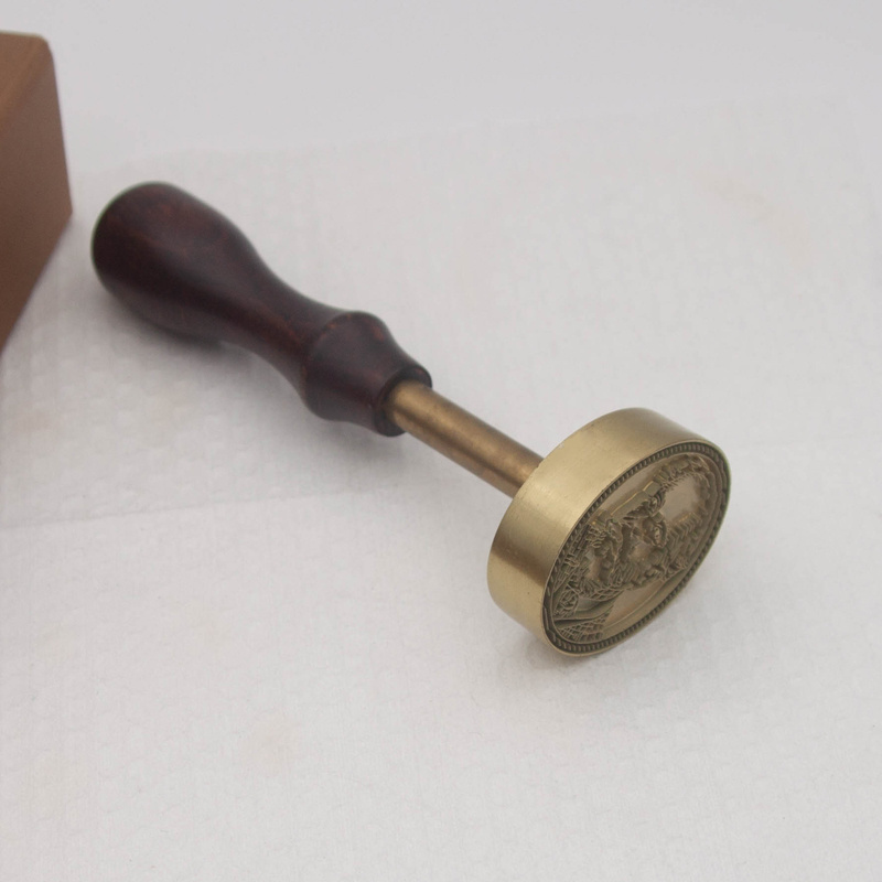 Hot Selling Printed Original Wooden Handle Brass Head Wooden Handle Wax Seal Stamp All kinds of food ice printing handle