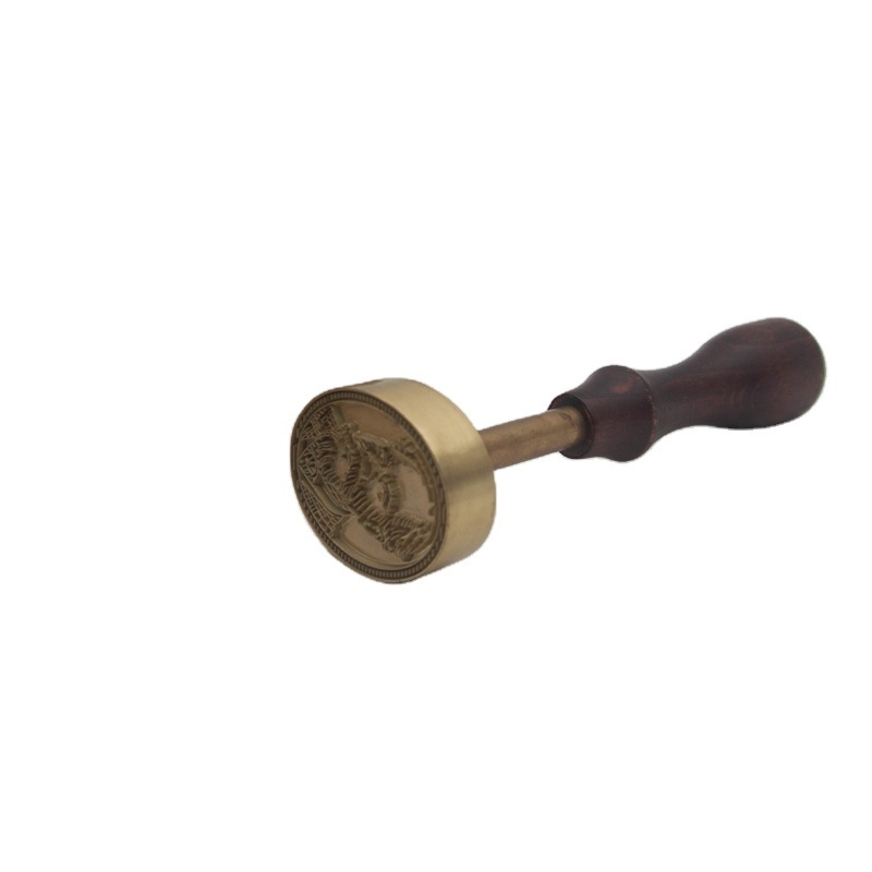 Hot Selling Printed Original Wooden Handle Brass Head Wooden Handle Wax Seal Stamp All kinds of food ice printing handle